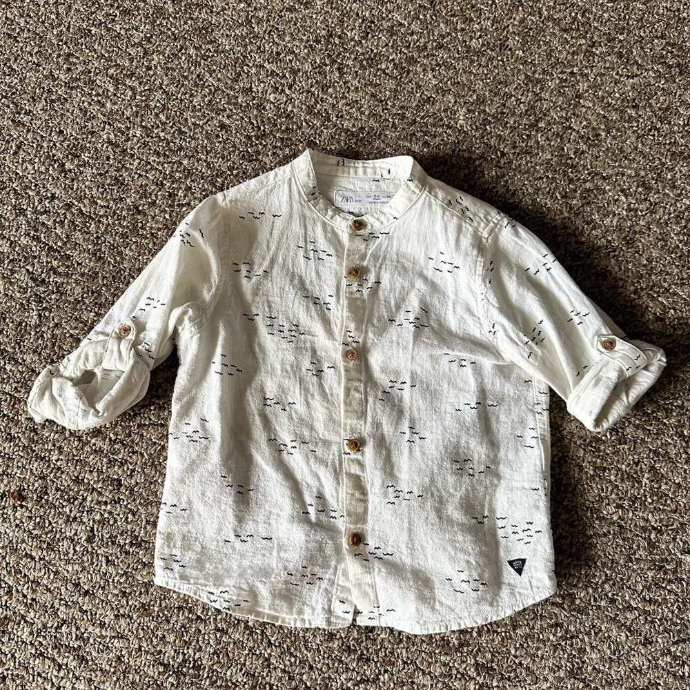Zara linen blend 2-3 year cream & black bird print